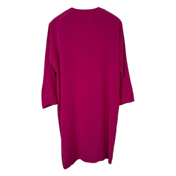 Hana Sung Bright Pink Shirt Dress Sz 12 Belted Hemmed 3/4 Sleeve Vintage Career - Picture 4 of 16